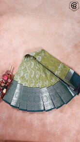 Olive Green and Blue Kanchipuram Silk Saree
